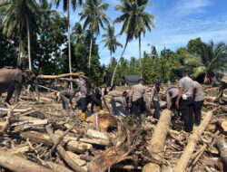 Sinergi Polri dan BKSDA : Gajah Dikerahkan Bersihkan Material Banjir di Pidie Jaya