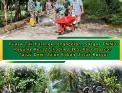 Puasa Tak Halangi Pengabdian, Satgas TMMD Reguler Ke-127 Kodim 0105/Abar Ngecor Talud Demi Jalan Kokoh untuk Rakyat